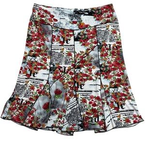 VTG Lana Lee Floral & Newspapers Print Pleat Bottom Midi Skirt Fits sz 14 16